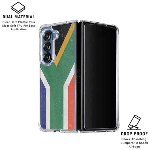 South Africa Flag Distressed Galaxy Z Fold6 Clear Case